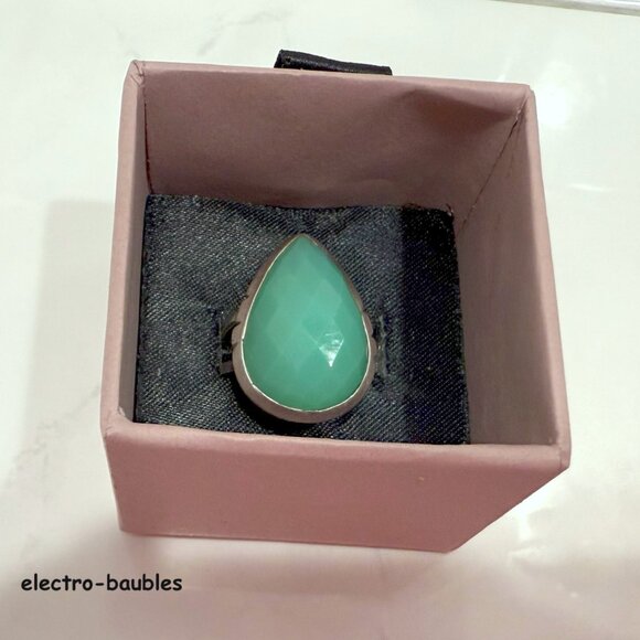 Boho Sterling Aqua Chalcedony TearDrop Ring Sz 7.75 Ladies - Picture 3 of 10